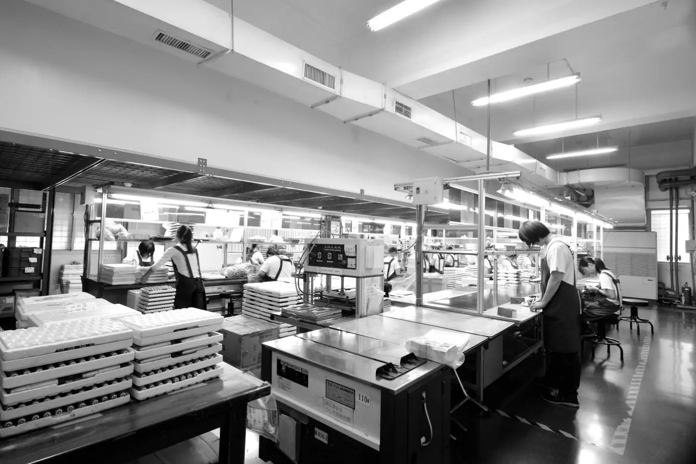 Assembly line at a Taiwan factory used for second source manufacturing of electric grooming devices